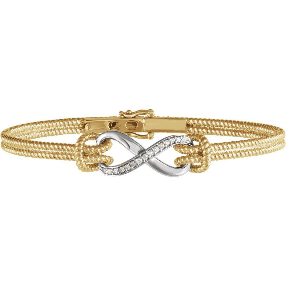 Alternate view of the 14k Yellow &amp; White Gold 1/8ctw Diamond Infinity Bangle Bracelet 7.5 In by The Black Bow Jewelry Co.