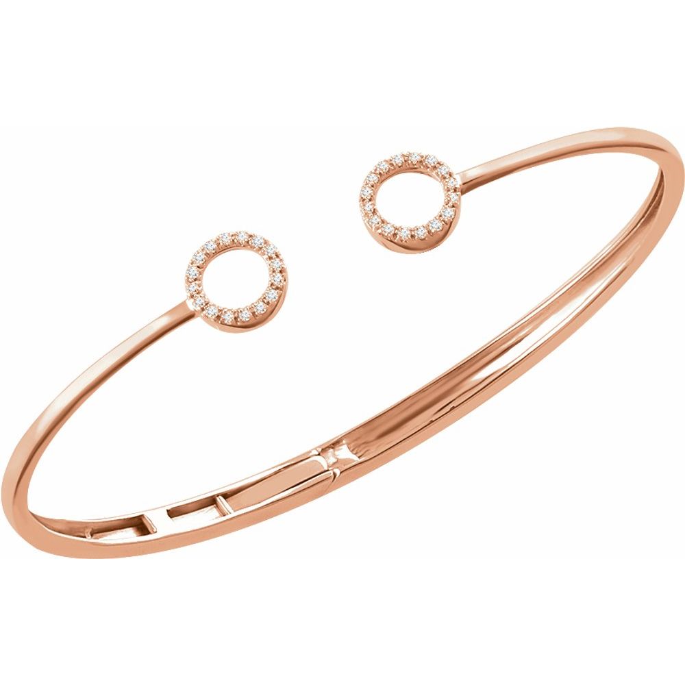 14k White, Yellow or Rose Gold &amp; Diamond Circle Hinged Cuff Bracelet, Item B15717 by The Black Bow Jewelry Co.