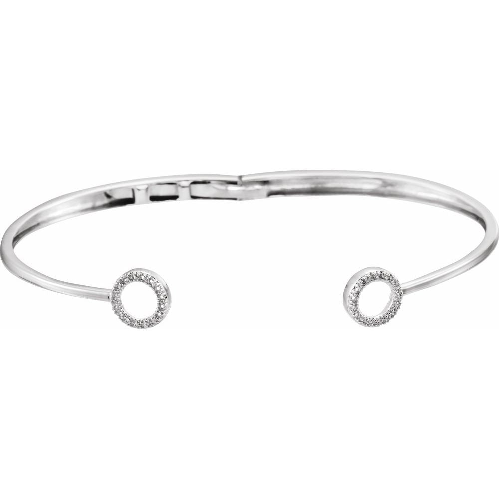 Alternate view of the 14k White Gold 1/8 Ctw Diamond Circle Hinged Cuff Bracelet, 7 Inch by The Black Bow Jewelry Co.