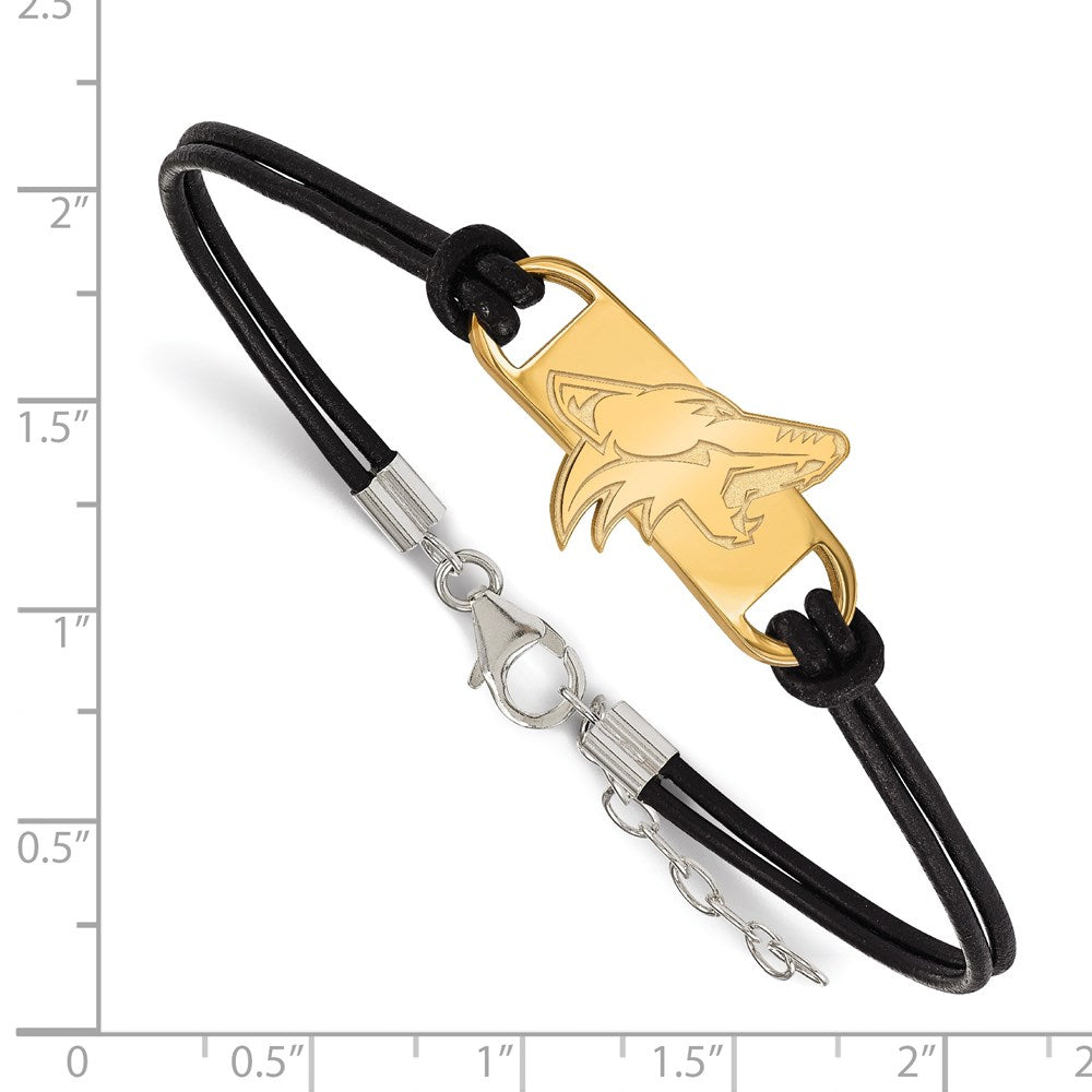 Alternate view of the SS 14k Yellow Gold Plated &amp; Leather NHL Arizona Coyotes Adj Bracelet by The Black Bow Jewelry Co.