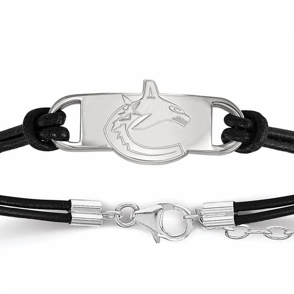 Alternate view of the Sterling Silver &amp; Leather NHL Vancouver Canucks Adj Bracelet by The Black Bow Jewelry Co.