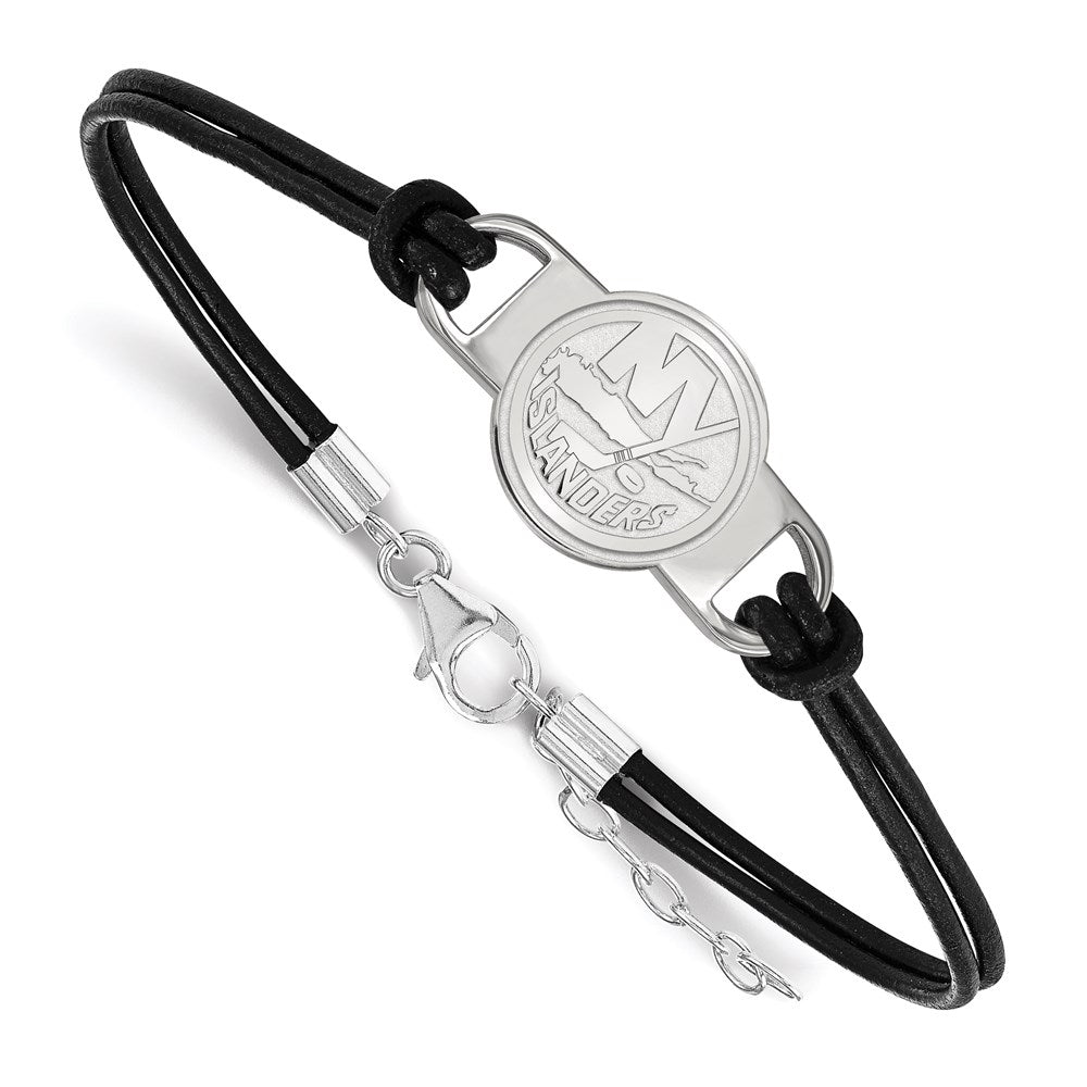 Sterling Silver &amp; Leather NHL NY Islanders Adj. Bracelet, Item B15826 by The Black Bow Jewelry Co.