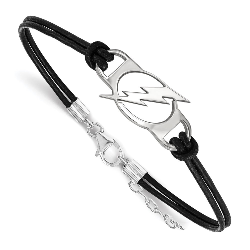 Sterling Silver &amp; Leather NHL Tampa Lightning Adj. Bracelet, Item B15827 by The Black Bow Jewelry Co.