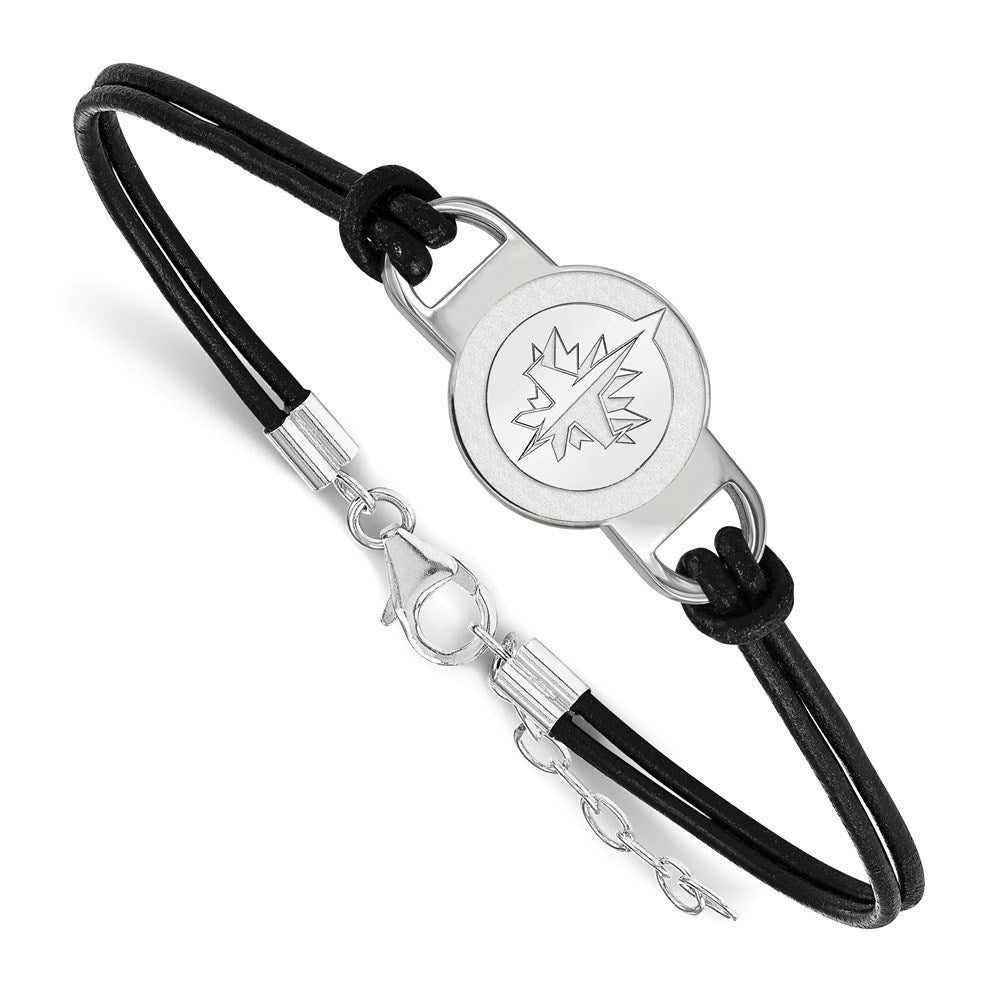 Sterling Silver &amp; Leather NHL Winnipeg Jets Adj. Bracelet, Item B15835 by The Black Bow Jewelry Co.