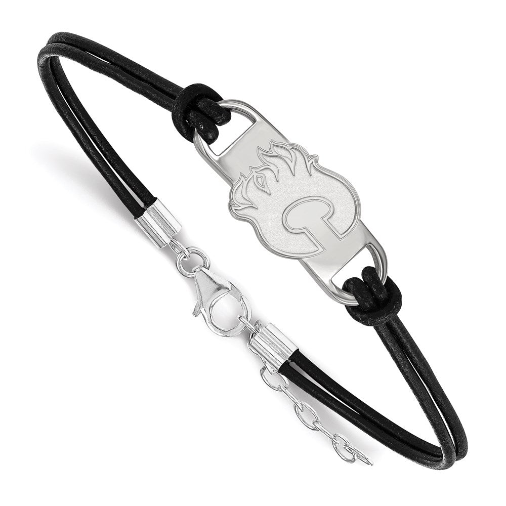 Sterling Silver &amp; Leather NHL Calgary Flames Adj. Bracelet, Item B15836 by The Black Bow Jewelry Co.