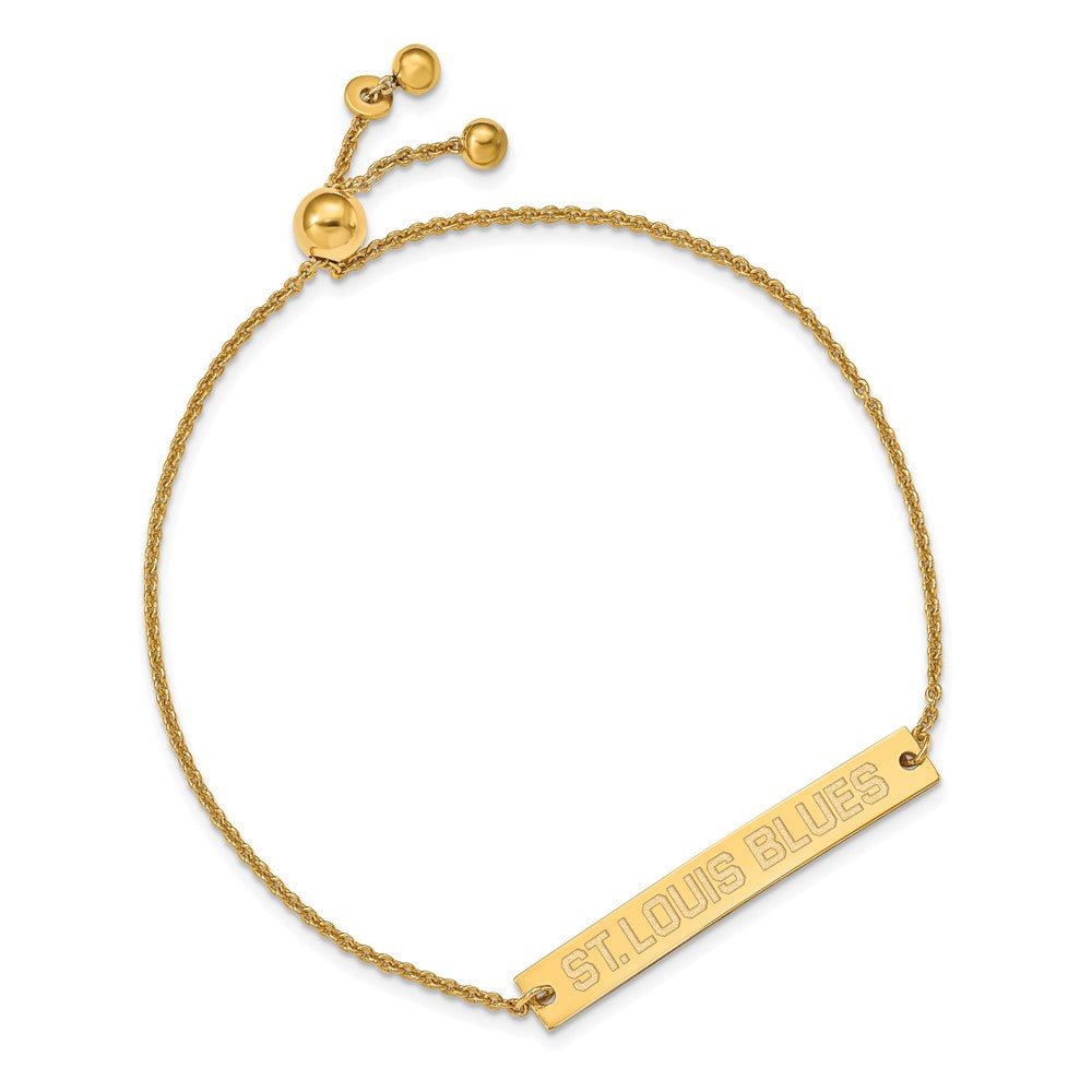 Alternate view of the SS 14k Yellow Gold Plated NHL St. Louis Blues Small Bar Adj. Bracelet by The Black Bow Jewelry Co.