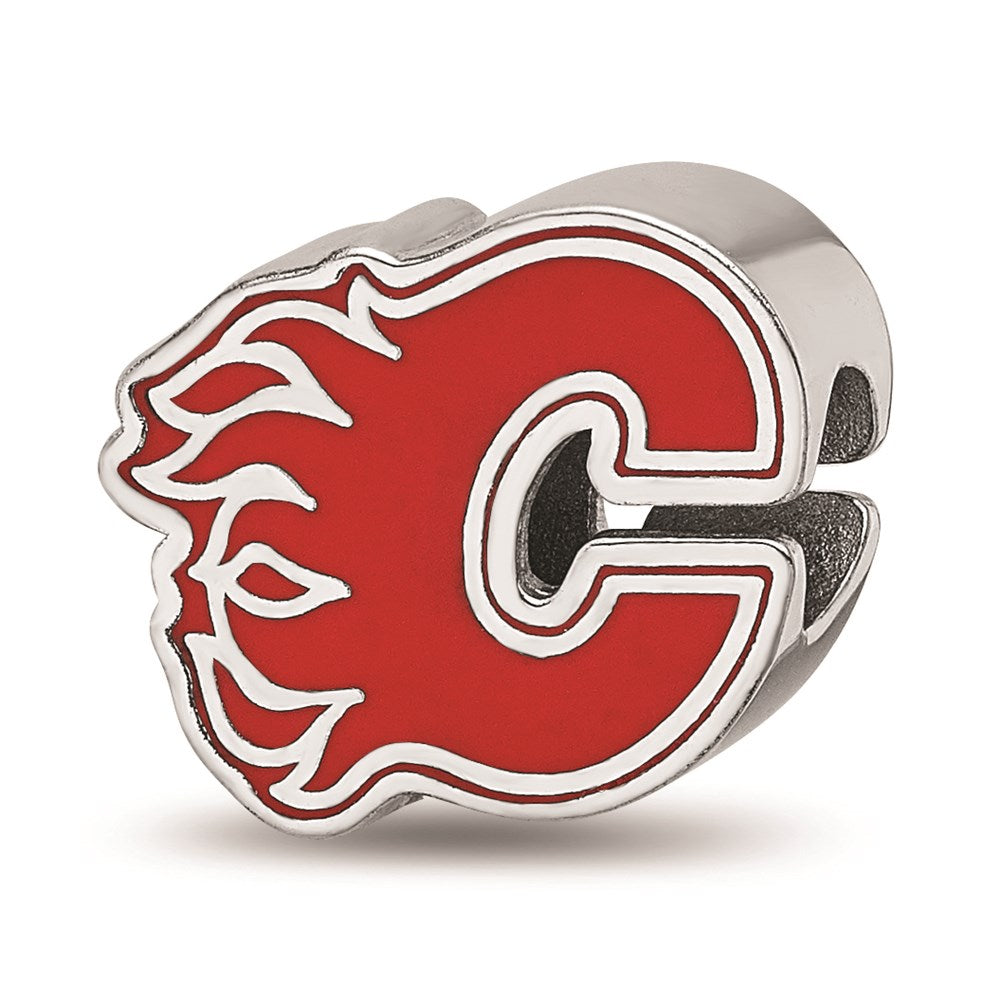 Sterling Silver NHL Calgary Flames Flaming Enamel Bead Charm, Item B18487 by The Black Bow Jewelry Co.
