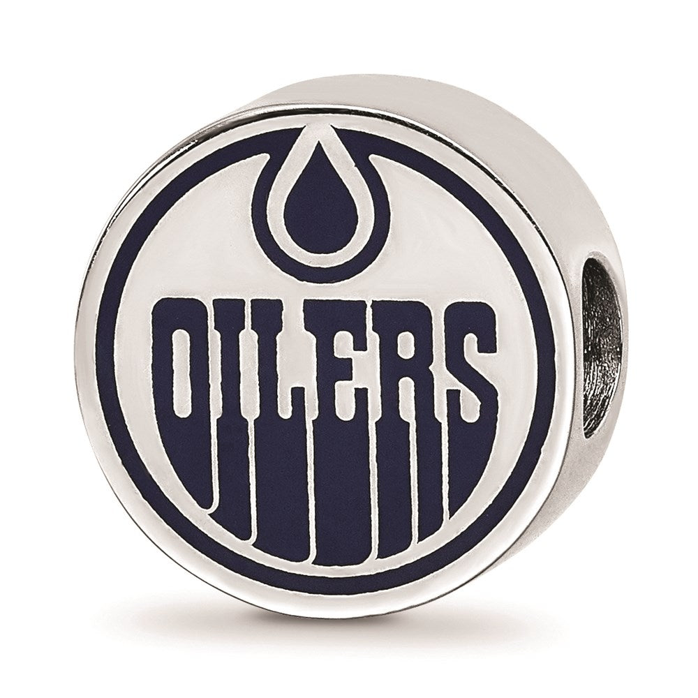 Sterling Silver NHL Edmonton Oilers Enamel Bead Charm, Item B18495 by The Black Bow Jewelry Co.