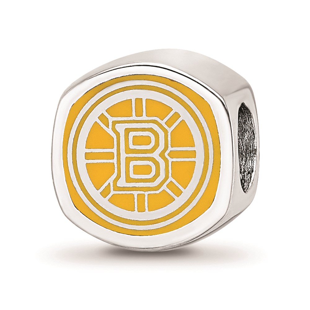 Sterling Silver NHL Boston Bruins Cushion Enamel Bead Charm, Item B18505 by The Black Bow Jewelry Co.