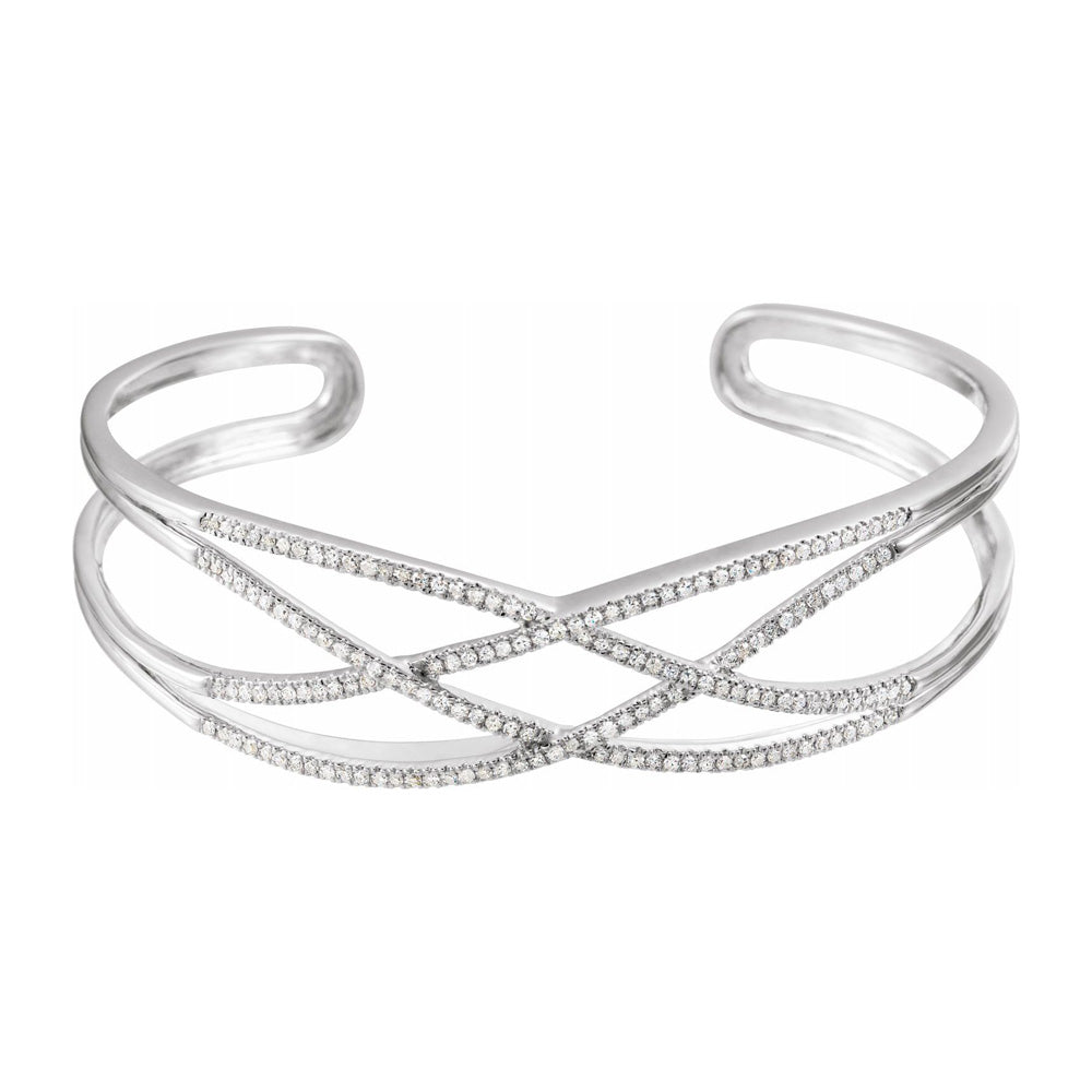 Alternate view of the 14K White Gold 3/4 CTW Diamond 16mm Crisscross Cuff Bracelet, 7 Inch by The Black Bow Jewelry Co.