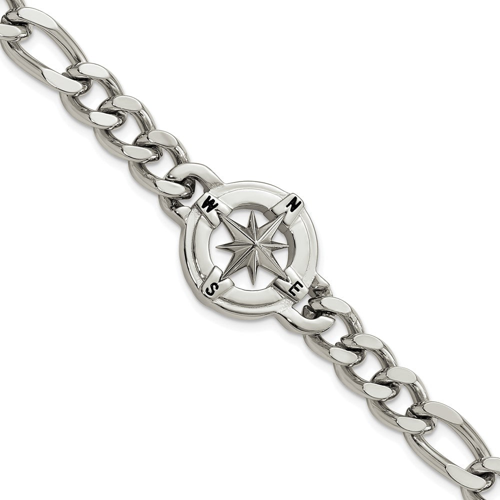Men&#39;s Stainless Steel 20mm Compass Figaro Link Bracelet, 8.75 Inch, Item B18777 by The Black Bow Jewelry Co.