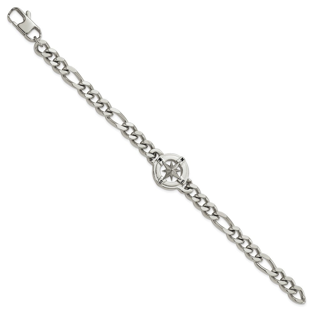 Alternate view of the Men&#39;s Stainless Steel 20mm Compass Figaro Link Bracelet, 8.75 Inch by The Black Bow Jewelry Co.