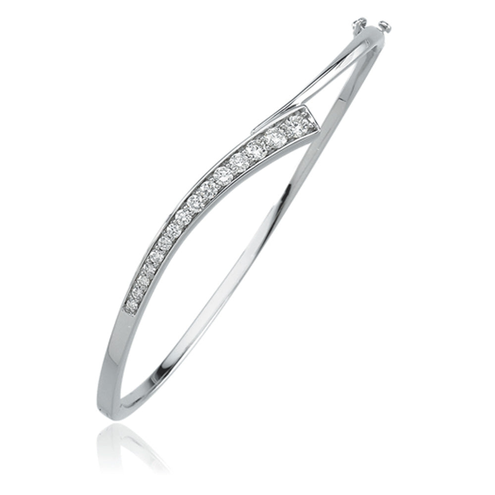 14k White Gold Journey Diamond Hinged Bangle Bracelet (3/4 Ctw), Item B8018-14KW by The Black Bow Jewelry Co.
