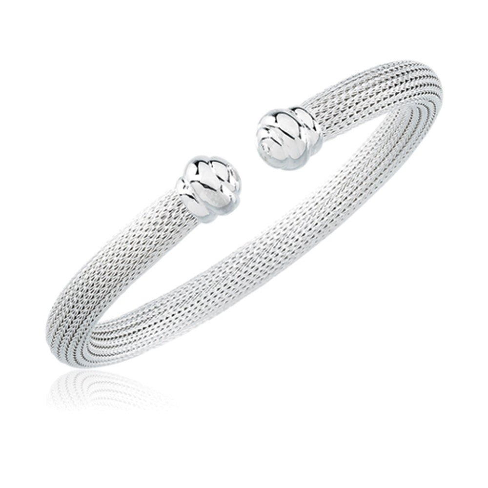 Sterling Silver  6.5mm Hollow Mesh Cuff Bracelet, Item B8036-SS by The Black Bow Jewelry Co.