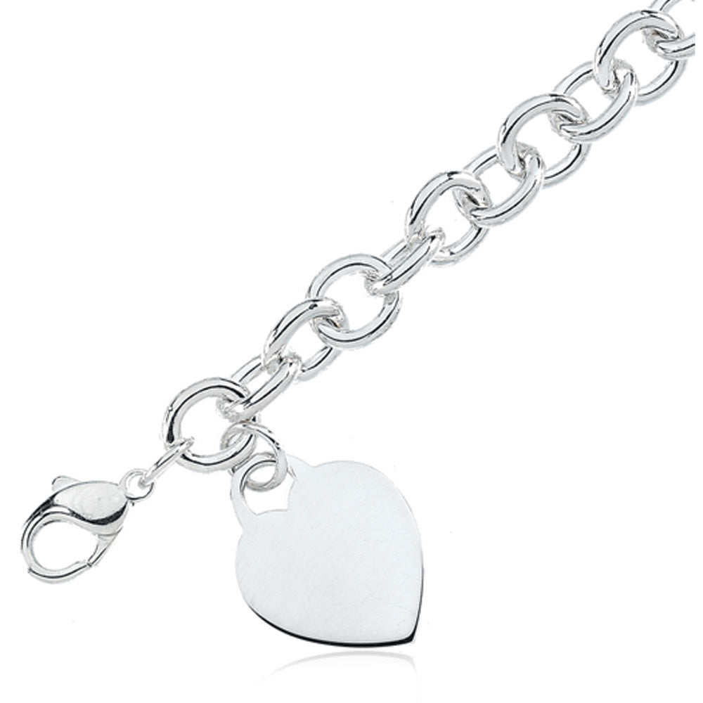 Sterling Silver Solid Cable &amp; Heart Bracelet, 7.5 Inch, Item B8074 by The Black Bow Jewelry Co.
