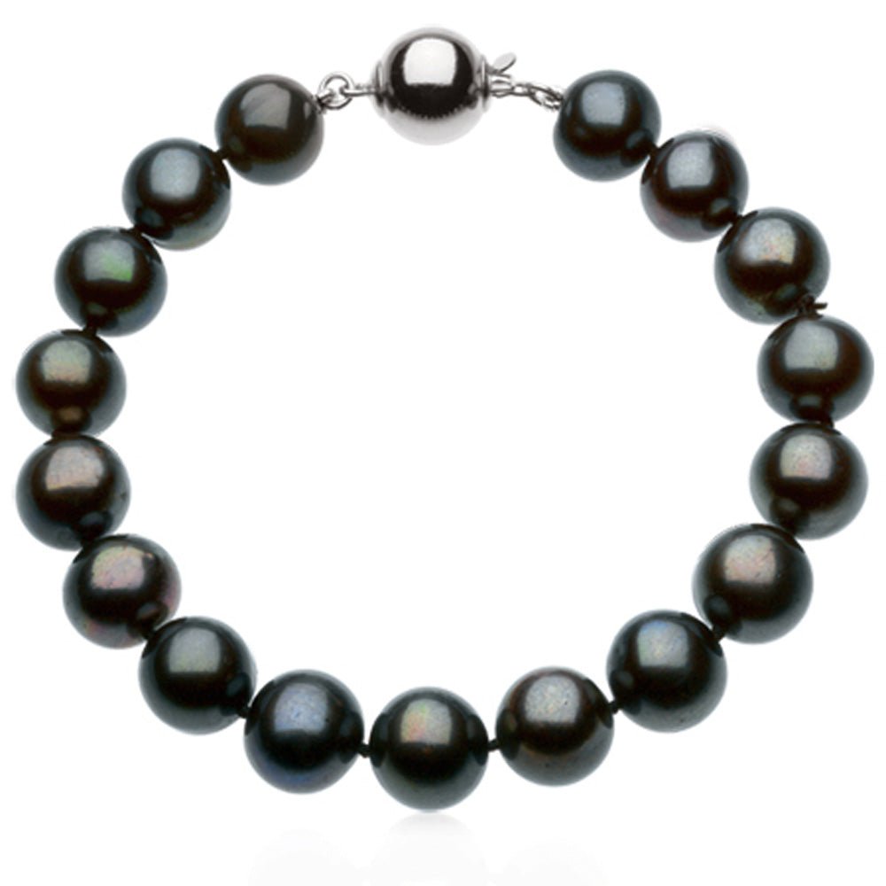 10-11mm FW Cultured Black Pearl &amp; Sterling Silver 7.75 Inch Bracelet, Item B8093 by The Black Bow Jewelry Co.