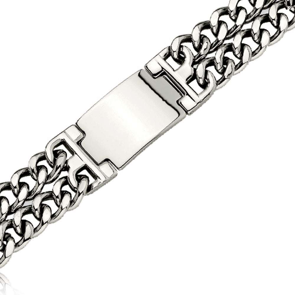 Men's Stainless Steel 22mm Double Curb Link I.D. Bracelet, 8 Inch - The  Black Bow Jewelry Company