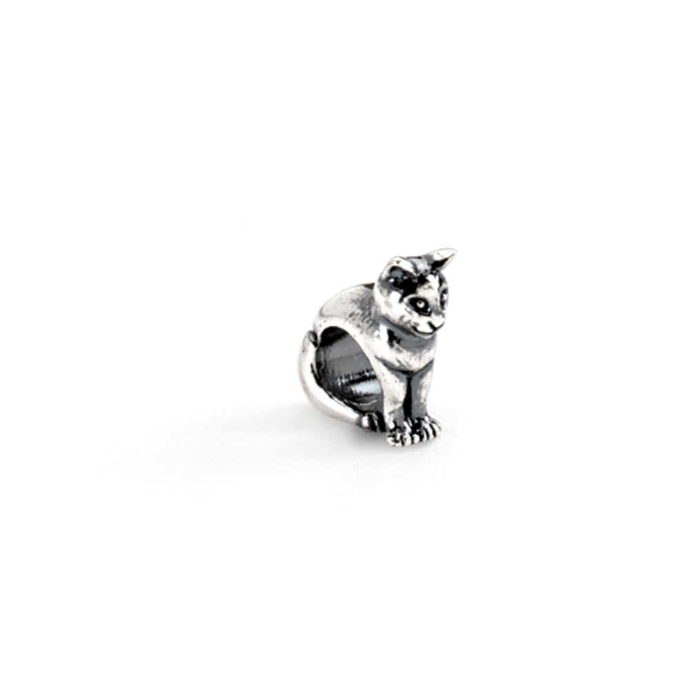 Sterling Silver Cat Bead Charm, Item B8465 by The Black Bow Jewelry Co.