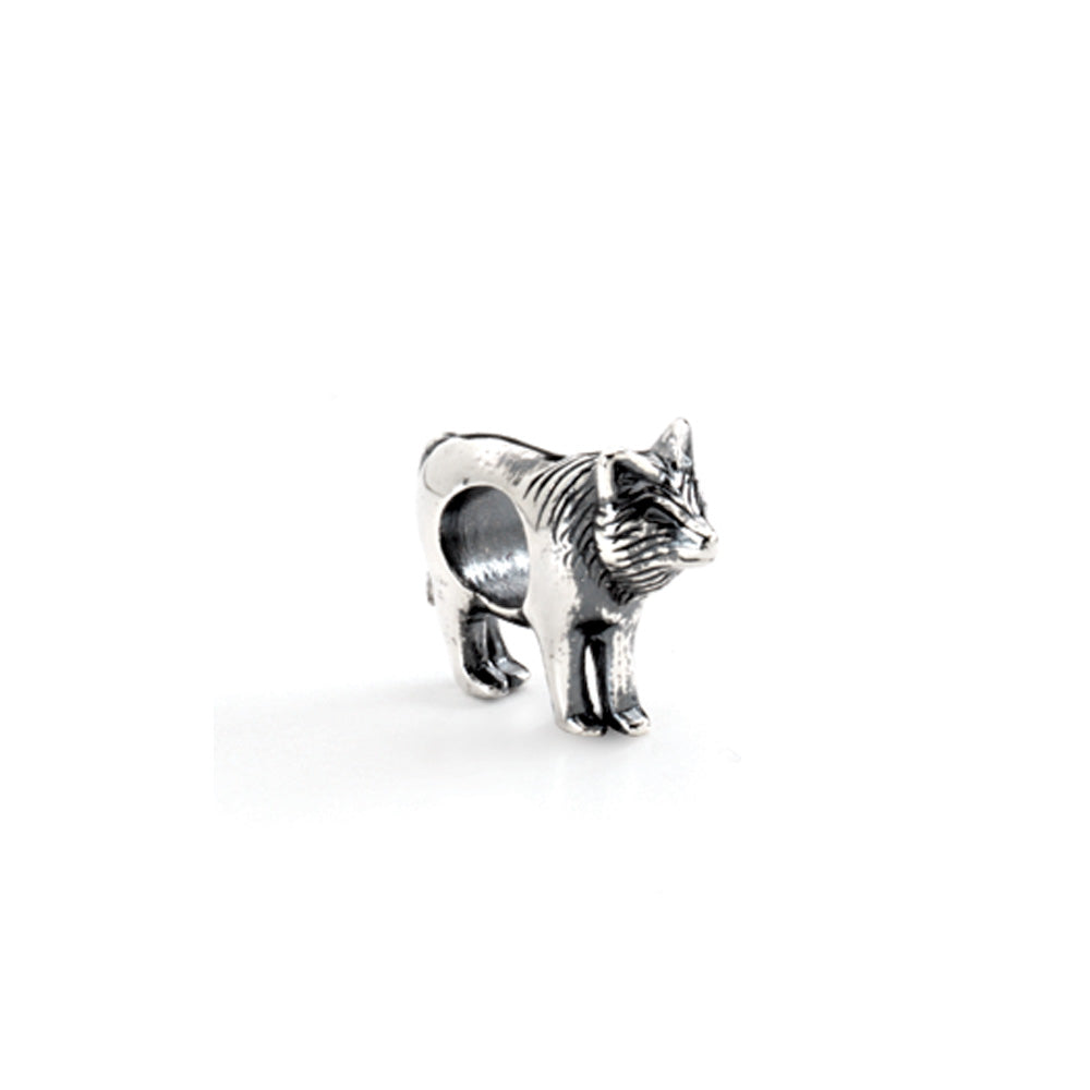 Sterling Silver Wolf Bead Charm, Item B8470 by The Black Bow Jewelry Co.