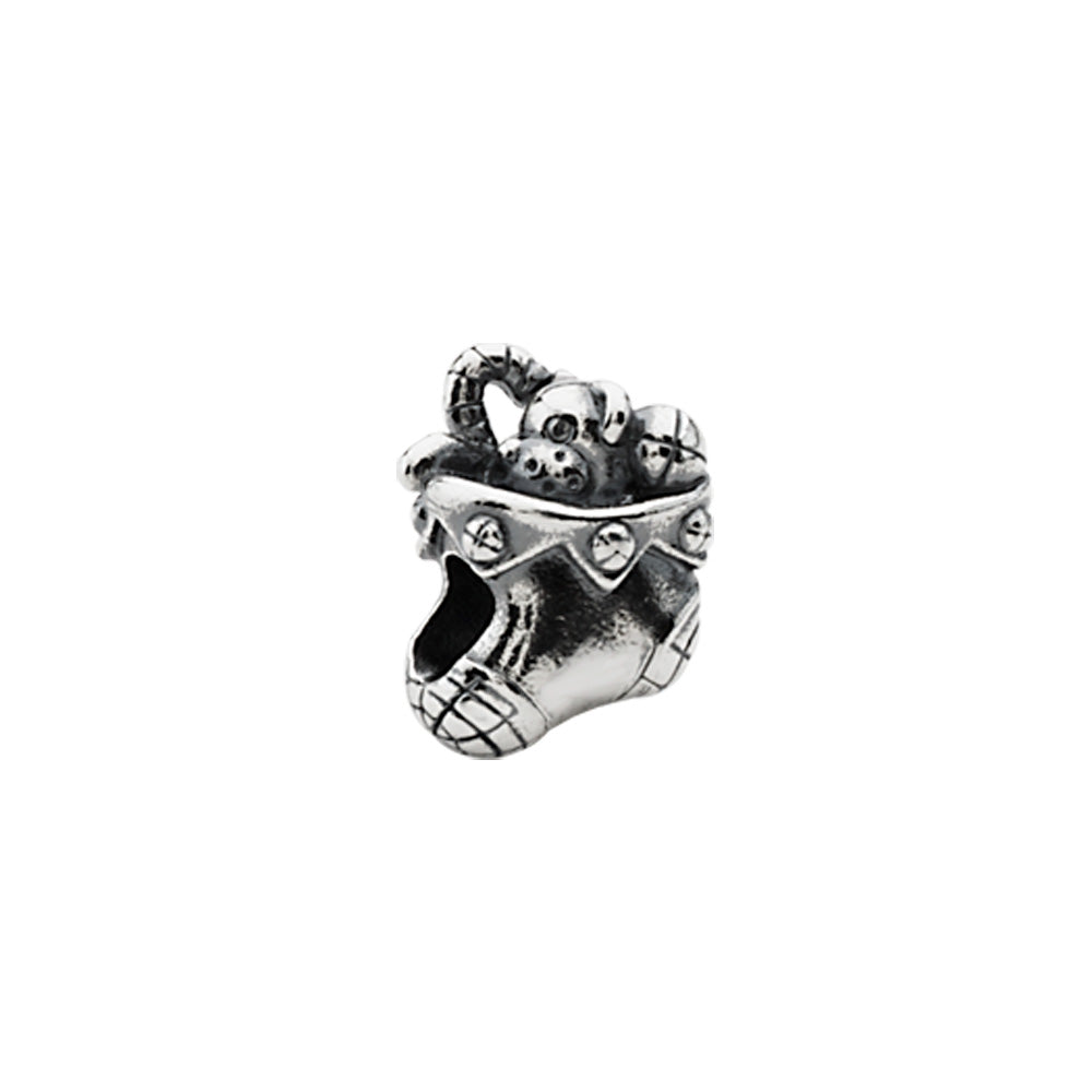 Sterling Silver Christmas Stocking Bead Charm, Item B8494 by The Black Bow Jewelry Co.