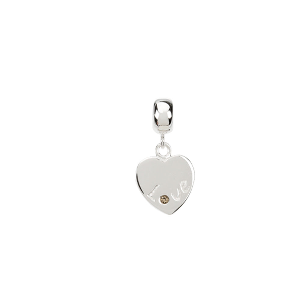 Sterling Silver and Crystal Dangling Heart Bead Charm, Item B8516 by The Black Bow Jewelry Co.