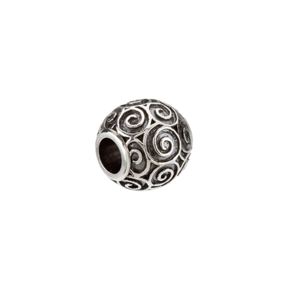 Sterling Silver Round Scroll Bead Charm, Item B8578 by The Black Bow Jewelry Co.