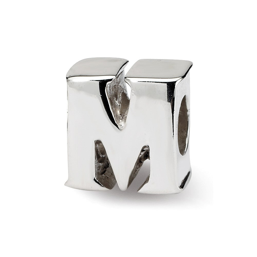 Sterling Silver Letter M Polished Bead Charm, 10mm, Item B8672 by The Black Bow Jewelry Co.