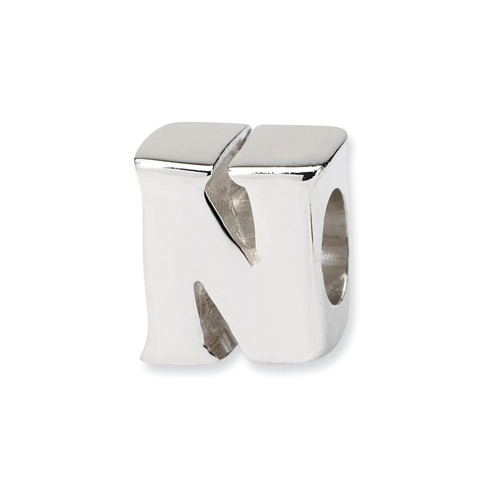 Sterling Silver Letter N Polished Bead Charm, 10mm, Item B8673 by The Black Bow Jewelry Co.