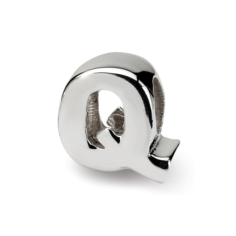 Sterling Silver Letter Q Polished Bead Charm, 10mm, Item B8676 by The Black Bow Jewelry Co.