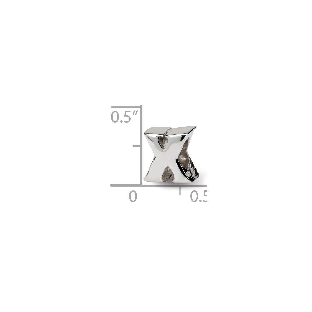 Alternate view of the Sterling Silver Letter X Polished Bead Charm, 10mm by The Black Bow Jewelry Co.