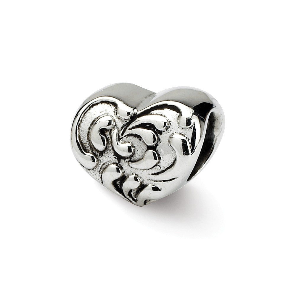 Sterling Silver Scroll Heart Bead Charm, Item B8693 by The Black Bow Jewelry Co.