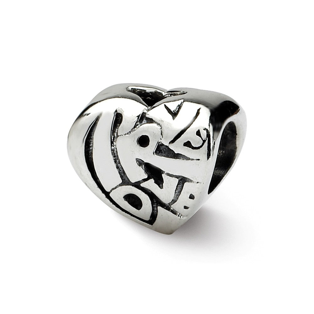 Sterling Silver True Love Heart Bead Charm, Item B8694 by The Black Bow Jewelry Co.