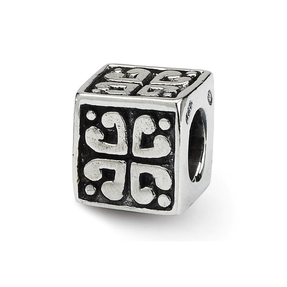 Sterling Silver Heart Cube Bead Charm, Item B8697 by The Black Bow Jewelry Co.