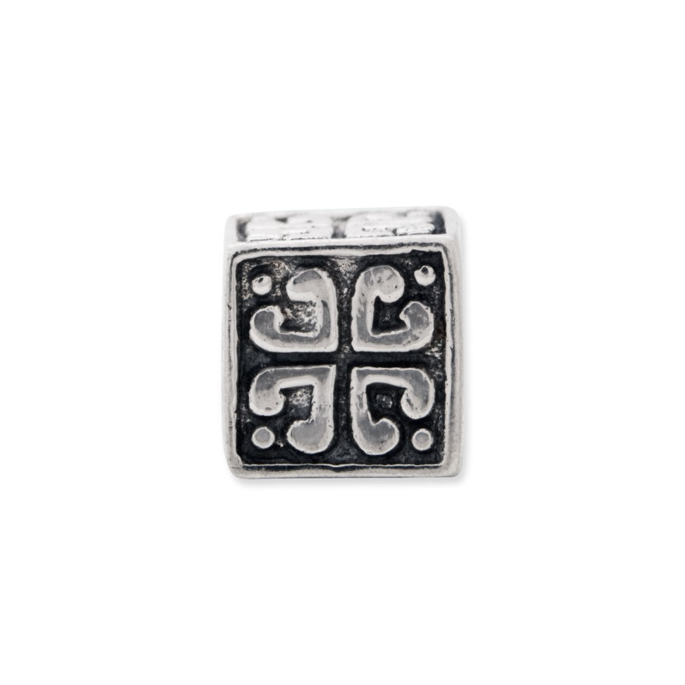 Alternate view of the Sterling Silver Heart Cube Bead Charm by The Black Bow Jewelry Co.