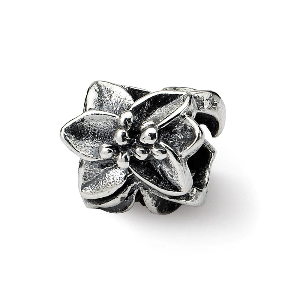 Sterling Silver Plumeria Bead Charm, Item B8725 by The Black Bow Jewelry Co.