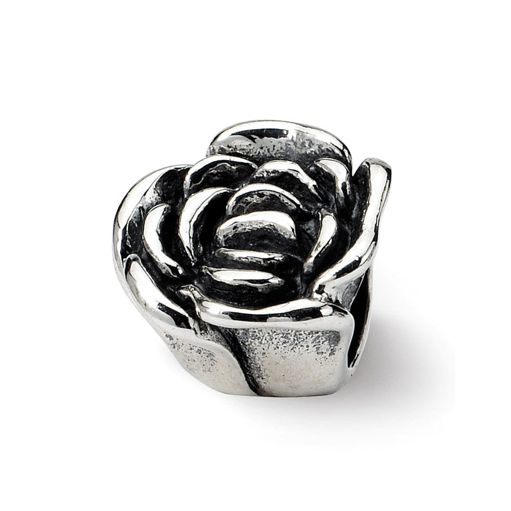 Sterling Silver Rose Bead Charm, 14mm, Item B8727 by The Black Bow Jewelry Co.