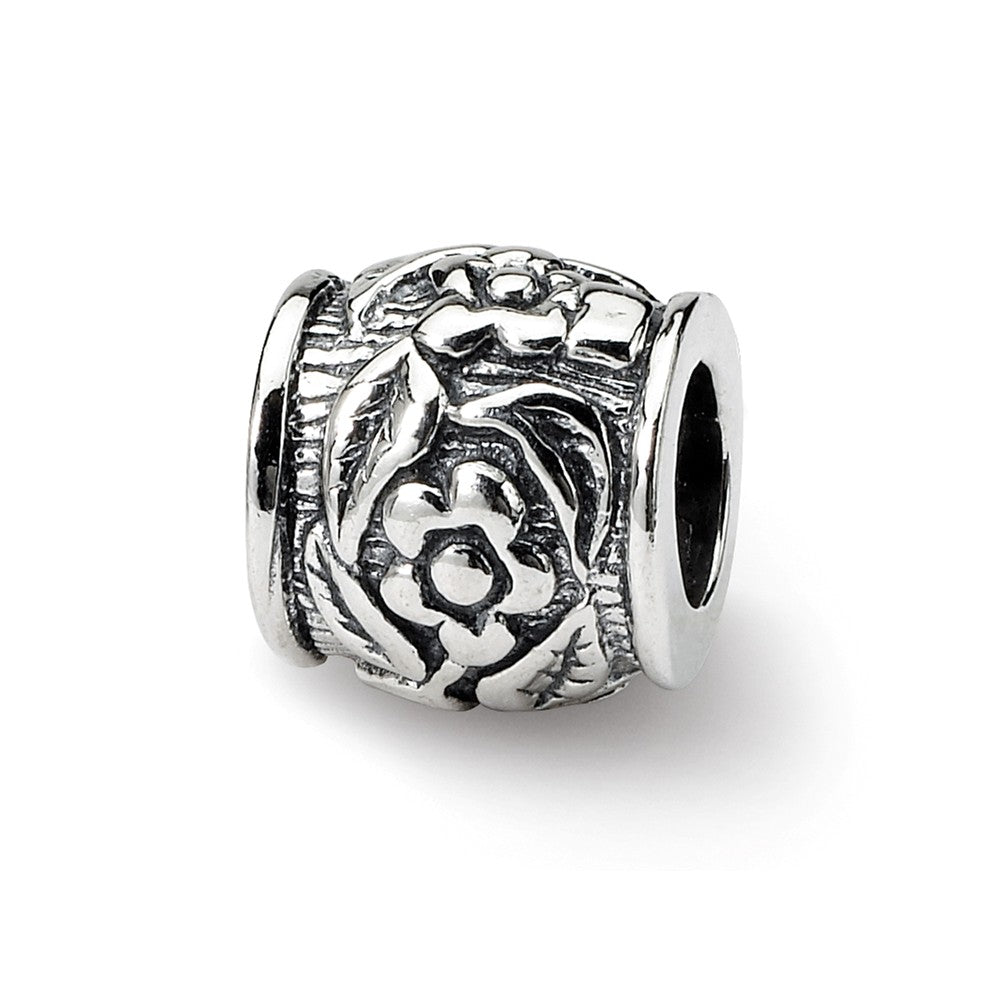 Sterling Silver Floral Pattern Bead Charm, Item B8732 by The Black Bow Jewelry Co.