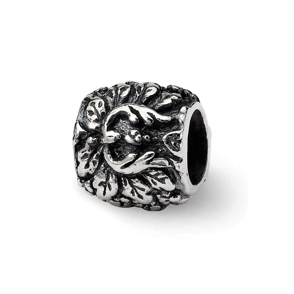 Sterling Silver Floral Bead Charm, Item B8737 by The Black Bow Jewelry Co.