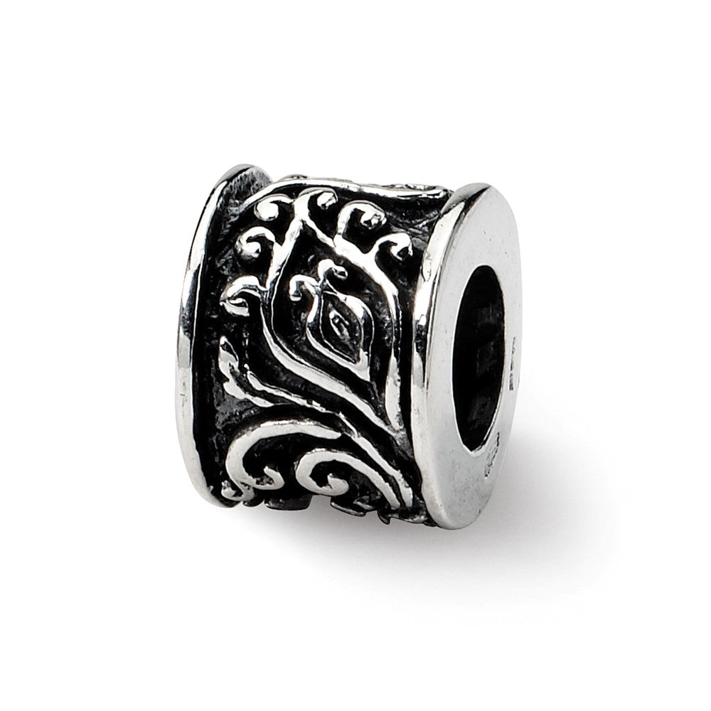 Sterling Silver Floral Scroll Bali Bead Charm, Item B8749 by The Black Bow Jewelry Co.