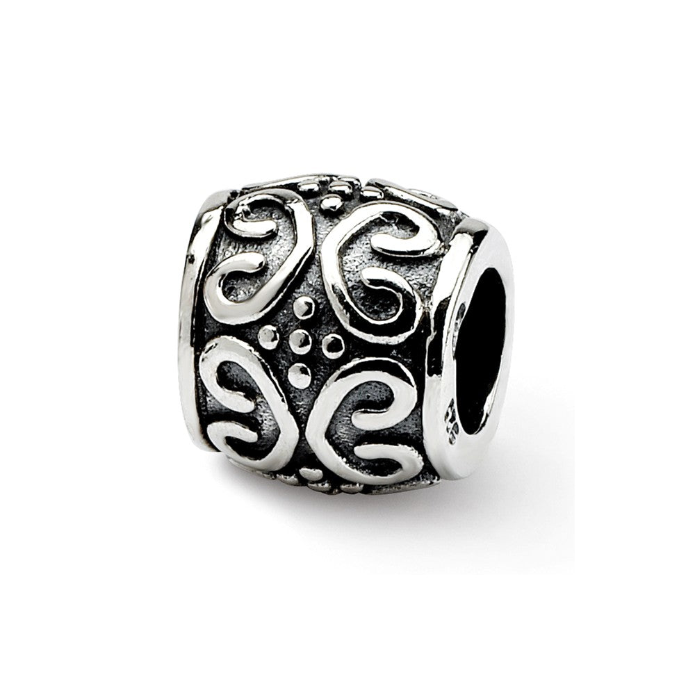 Sterling Silver Scroll &amp; Dots Bali Bead Charm, Item B8759 by The Black Bow Jewelry Co.