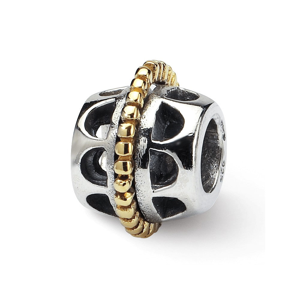 Sterling Silver and 14k Yellow Gold Bali Bead Charm, Item B8777 by The Black Bow Jewelry Co.