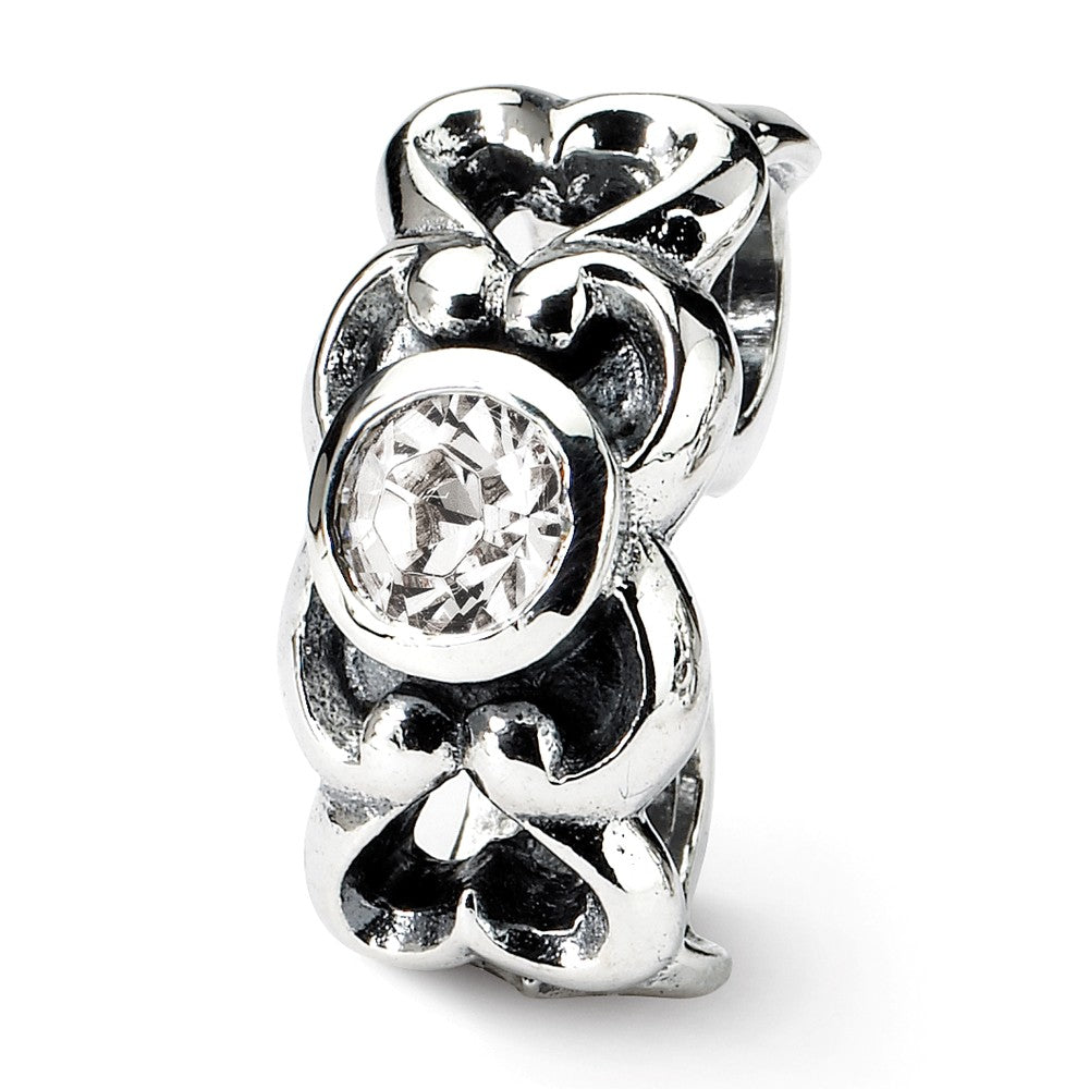 Sterling Silver and CZ Scroll Heart Connector Bead Charm, Item B8784 by The Black Bow Jewelry Co.