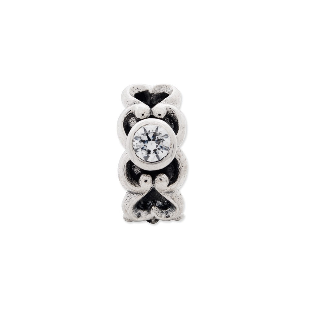 Alternate view of the Sterling Silver and CZ Scroll Heart Connector Bead Charm by The Black Bow Jewelry Co.