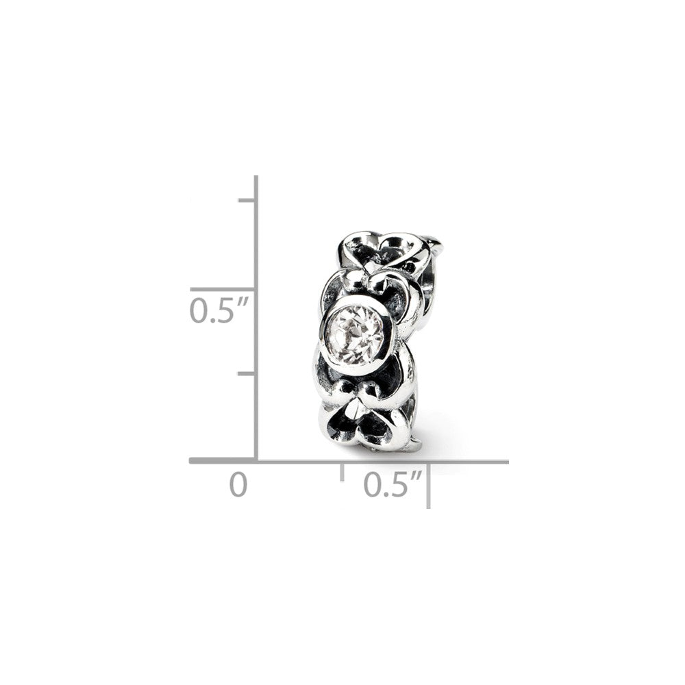 Alternate view of the Sterling Silver and CZ Scroll Heart Connector Bead Charm by The Black Bow Jewelry Co.