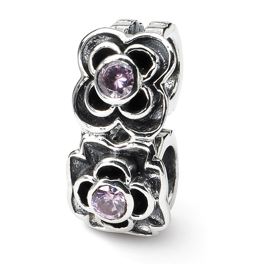 Sterling Silver and Pink Cubic Zirconia Connector Bead Charm, Item B8791 by The Black Bow Jewelry Co.