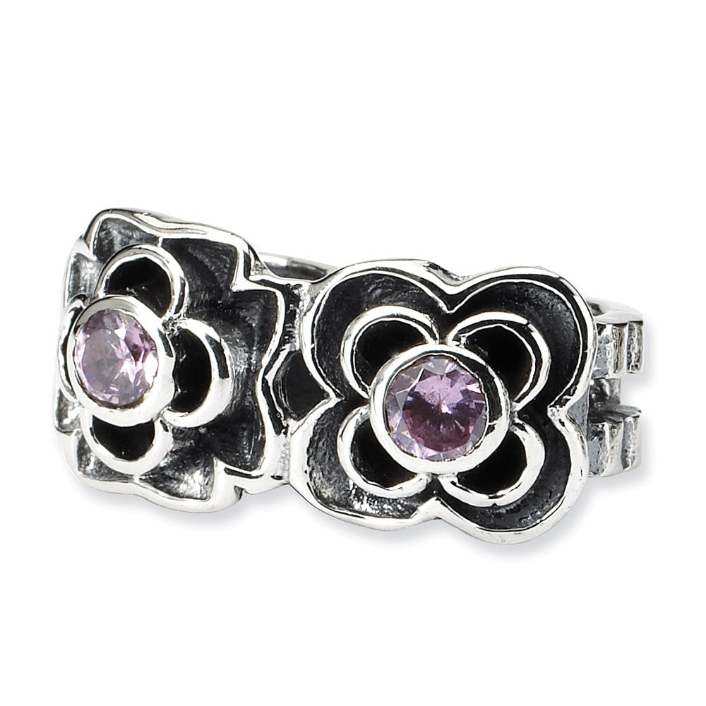 Alternate view of the Sterling Silver and Pink Cubic Zirconia Connector Bead Charm by The Black Bow Jewelry Co.