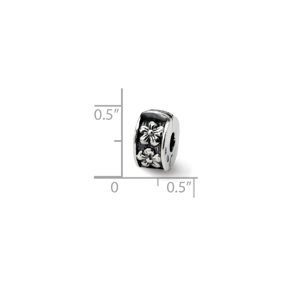 Alternate view of the Hinged Floral Clip Bead Charm in Antiqued Sterling Silver by The Black Bow Jewelry Co.