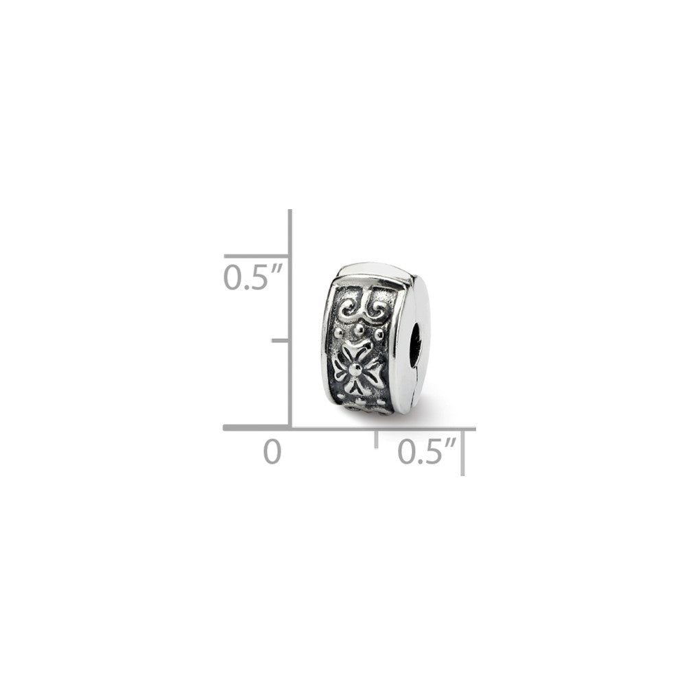 Alternate view of the Sterling Silver Antiqued Floral Hinged Clip Bead Charm by The Black Bow Jewelry Co.