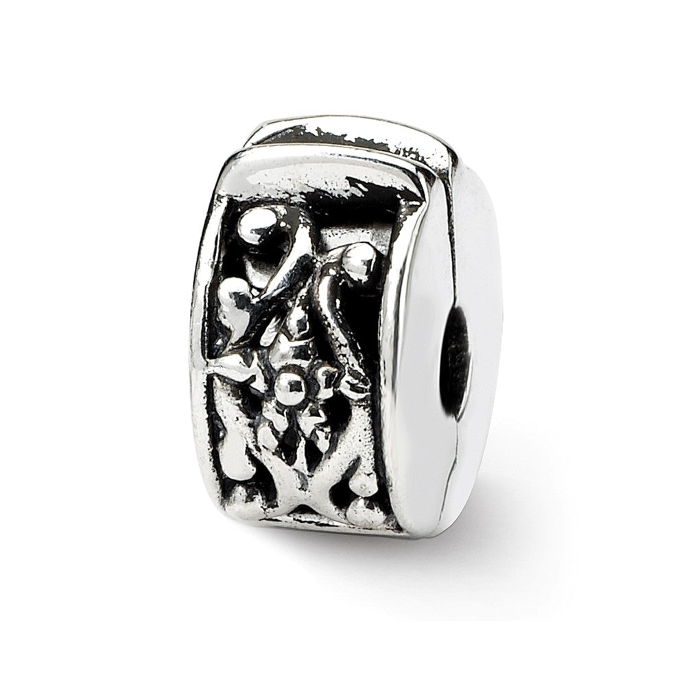 Sterling Silver Hinged Antiqued Floral Clip Bead Charm, Item B8800 by The Black Bow Jewelry Co.