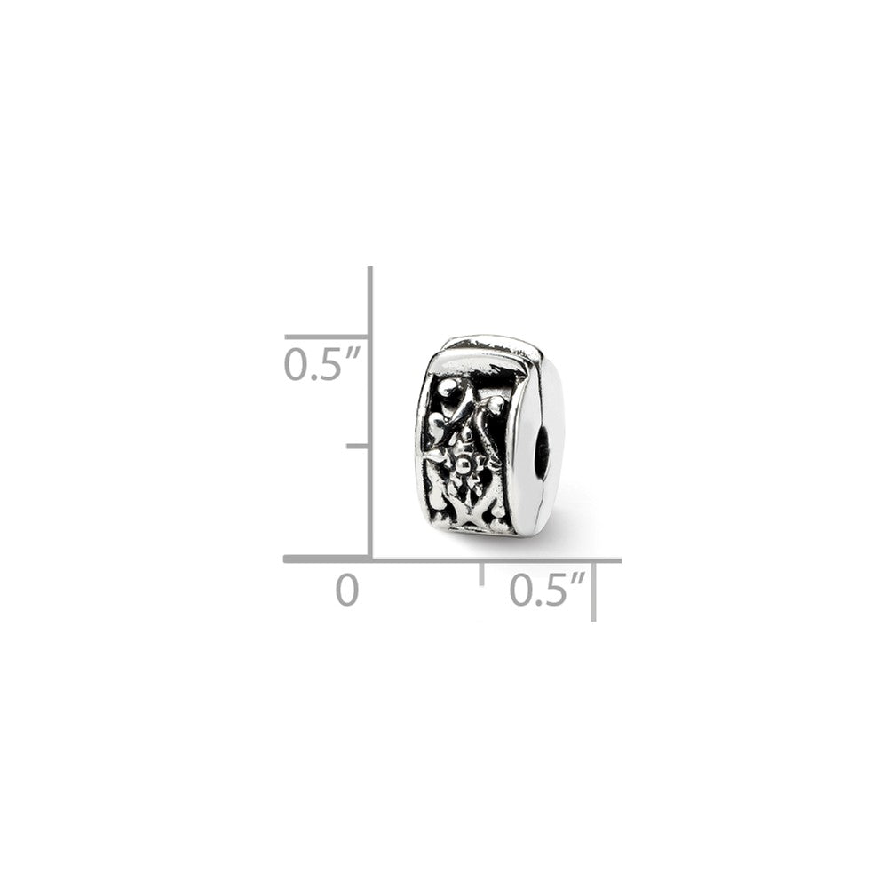 Alternate view of the Sterling Silver Hinged Antiqued Floral Clip Bead Charm by The Black Bow Jewelry Co.